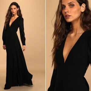 Lulus Talk About Divine Black Long Sleeve Backless Maxi Dress
